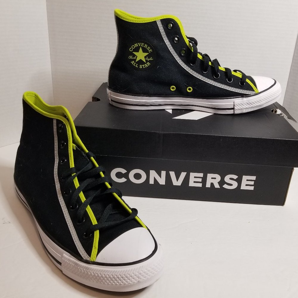 Converse Men’s High Top Sneakers Black with Lime Trim